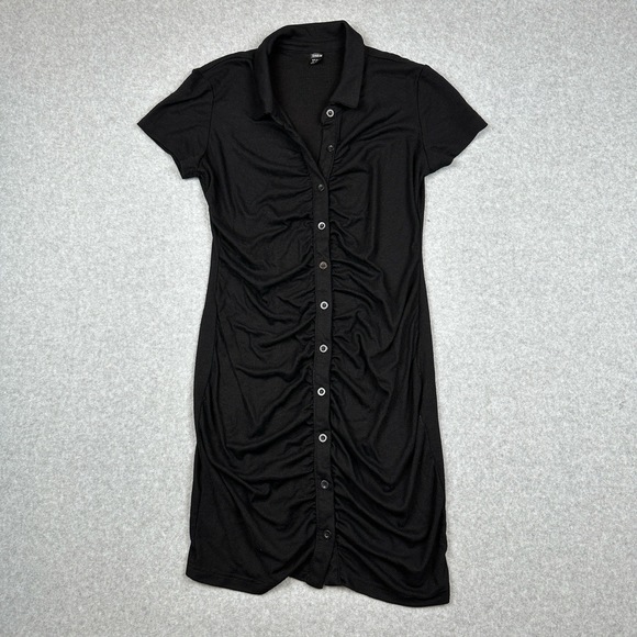 SHEIN Dresses & Skirts - Shein T Shirt Dress Womens M Black Collared Button Up Short Sleeve Chic Modern